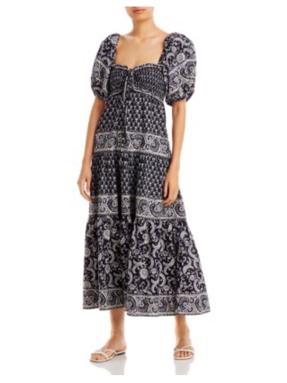 Sea NY Navy Paisley Puff-Sleeve Maxi Dress